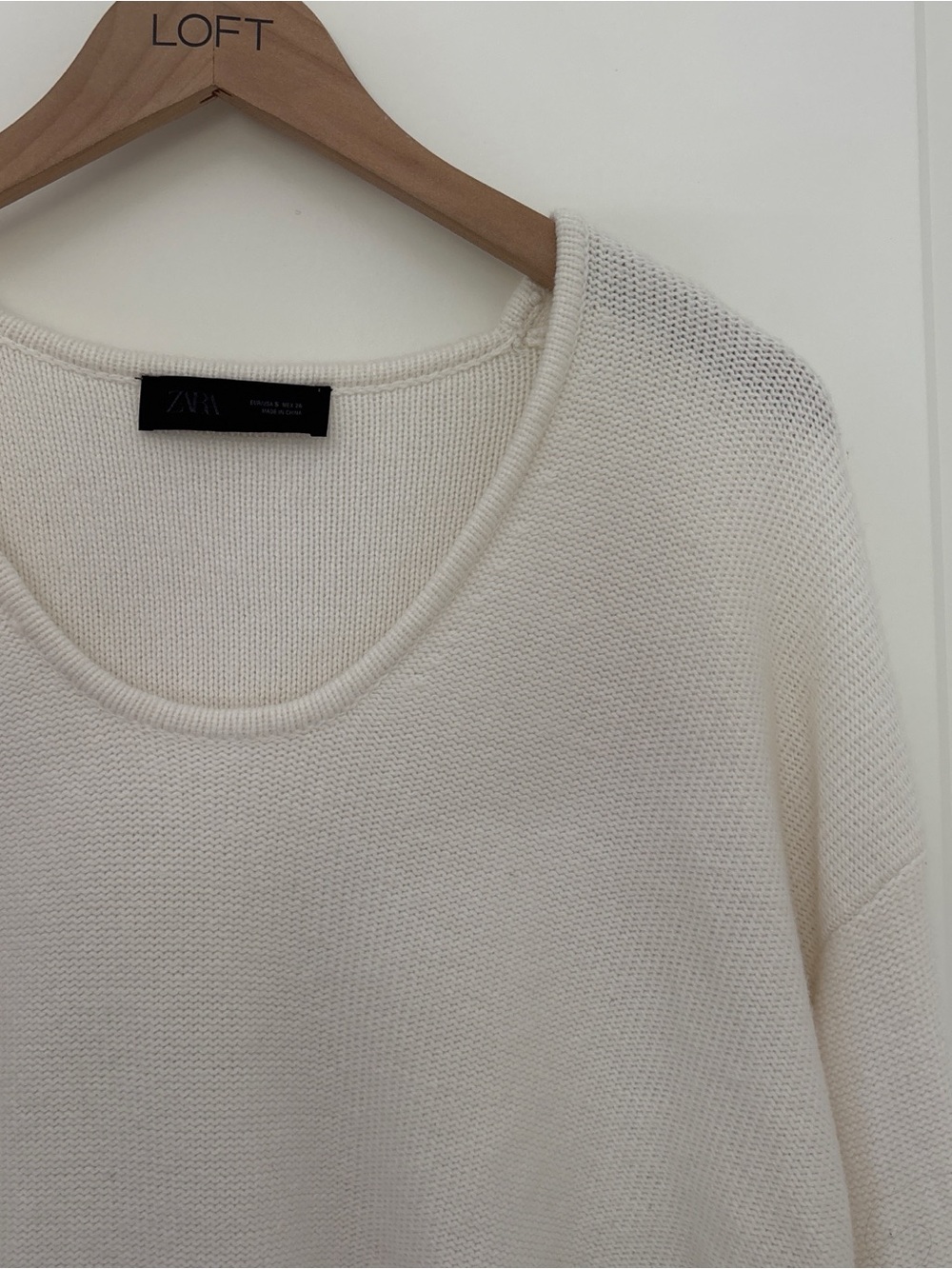 ZARA Cream Scoop Neck Lightweight Knit Top